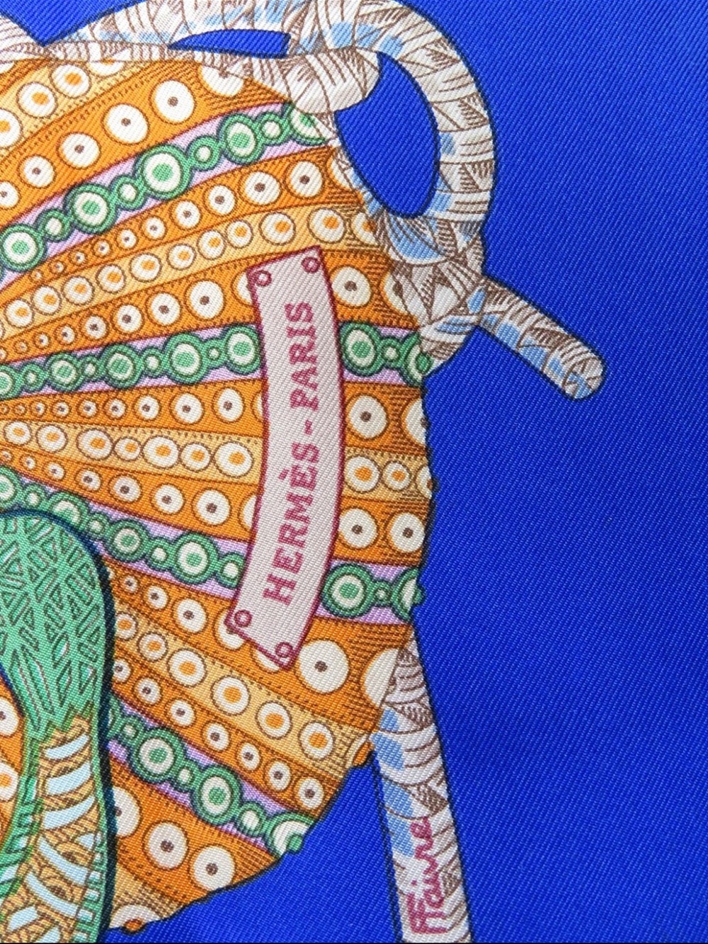 Hermes Blue Multicolor Fish Print Silk Scarf - Picture 9 of 13